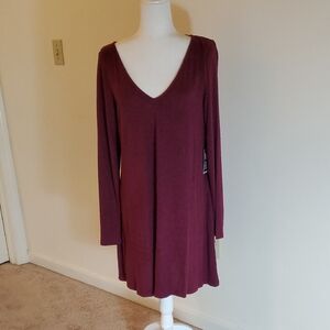 Express Burgundy Long Sleeve Swing Dress